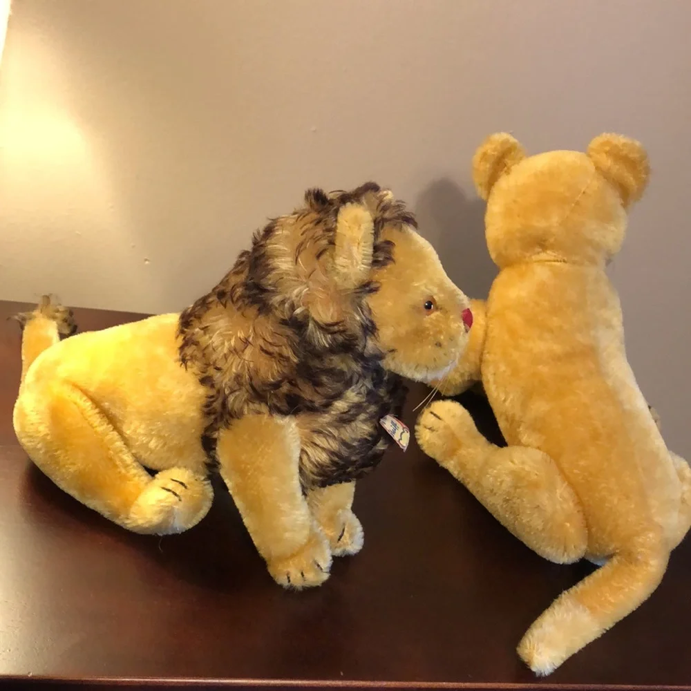 STEIFF Pair Vintage Estate Leo The Lion and Lioness JOINTED Stuffed Animal Toys - Picture 4 of 10